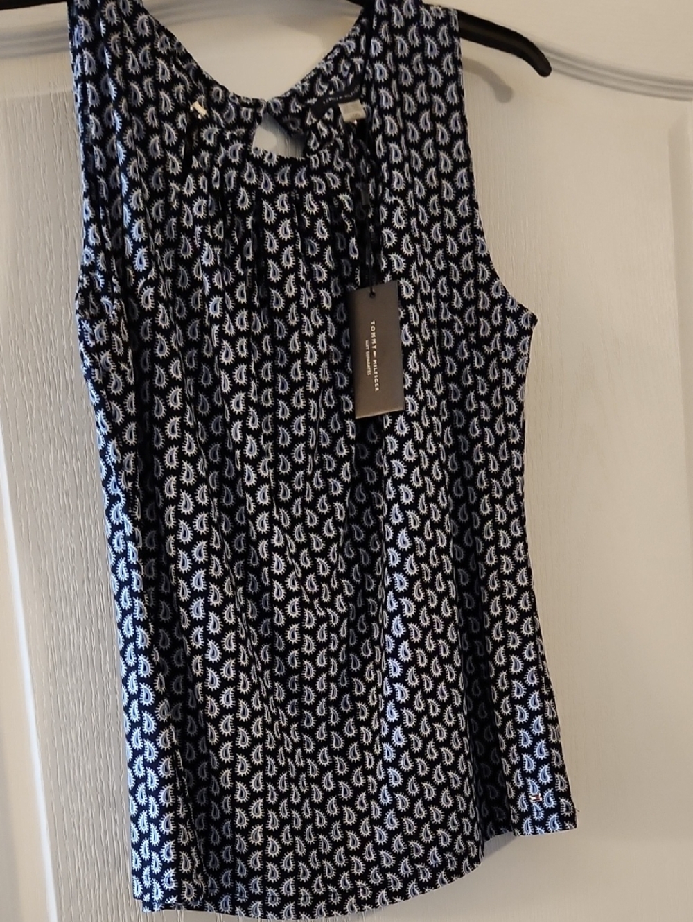 Tommy Hilfiger Navy and White Sleeveless Paisley Tank